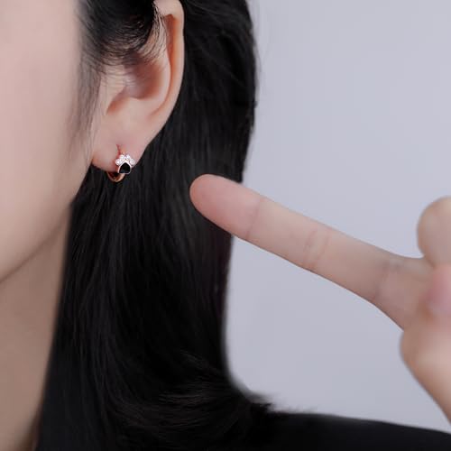 SLUYNZ Sterling Silver CZ Paw Earrings Hoop for Women Teens Cat Dog Paw Print Earrings Small Paw Hoop Earrings Huggie Black Heart Hoop Earrings Love2
