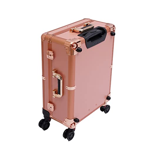 Maletín de maquillaje con ruedas con iluminación y espejo, patas ajustables, estación profesional para cosméticos, Rosa. - imagen 3