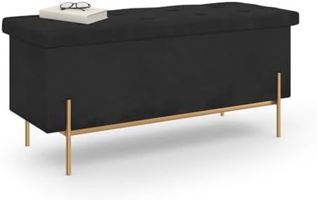 IDMarket - Banc Coffre Rangement Louis avec Pieds métal doré 100 ...