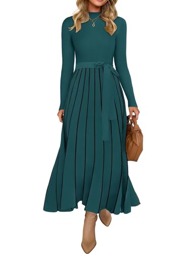 ZESICA Damen 2025 Herbst-Rollkragen-Pulloverkleid mit Langen Ärmeln, zum Binden an der Taille, lässig, locker, Gerippter Strick, A-Linie,...