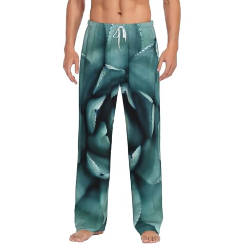 Pantalon de pyjama homme micropolaire chaud imprimé succulentes bas de nuit avec poches