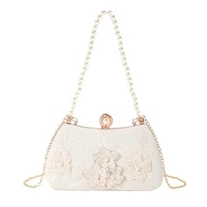 Abendtasche für Damen, mit Perlen und Blumen, Taschen und Clutches für Damen, Abendtasche, Handtasche, Damen, Umhängetasche, abnehmbare Kette, für Hochzeit, Party, weiß, 21x7x12,5cm