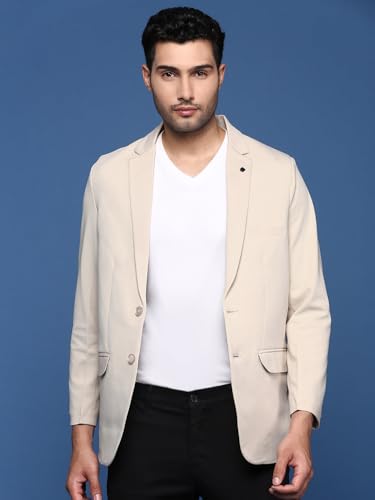 Image of SHOWOFFFF Men Solid Single Breasted Casual Blazer | Notched Lapel Full Sleeves Cotton Blazer for Mens | Slim Fit Regular Length Blazer for Men's