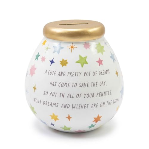 Pot of Dreams Star Money Box Ceramic Savings Pot with Gold Lid Hand Painted Piggy Bank for Coins & Notes Break to Open Savings Jar Gift Idea