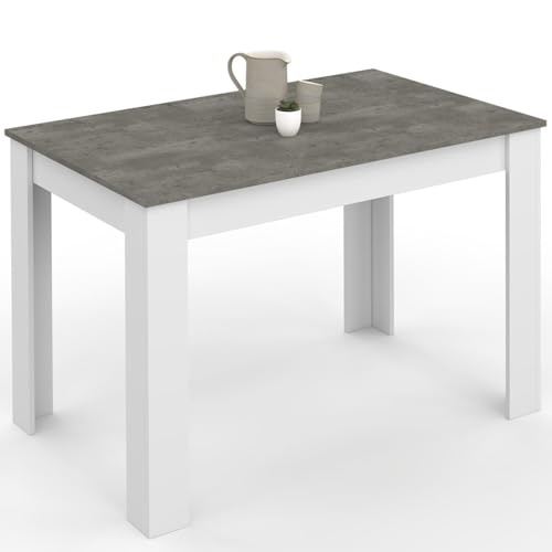IDMarket - Table à Manger Rectangle ROZY 4 Personnes Blanc Plateau Effet béton 110 cm