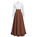 CR ROLECOS Victorian Dress for Women 2-Piece 1800s Civil War Edwardian Dresses Ruffled Renaissance Costume Ball Gown Brown XXL