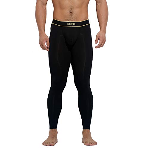 DESMIIT Men's U-Pouch Modal Warm Pants Soft Long Johns Thermal Underwear Black Large