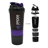 Protein Eiweiß Shaker mit Pulverfach Becher 500ml Hand erstklassige Mischfunktion inkl. Infusion Sieb | garantiert auslaufsicher |BPA frei bester Gymshaker für Fitness Eiweißshake, Lila