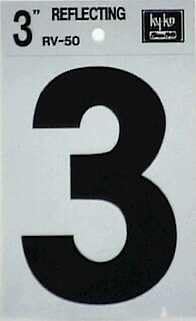 Hy-Ko 3 in. Reflective Black Vinyl Number 3 Self-Adhesive 1 pc.
