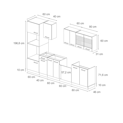 Vicco Mueble de Cocina R-Line, Roble Azul-Gris-Dorado, 300 cm con Armario Alto, ET Roble - imagen 3