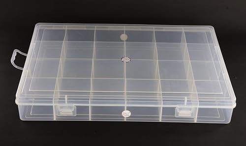 Image of NMII Multipurpose Plastic Storage Box with Partitions | Transparent Organizer with Secure Lid | Ideal for Stationery, Craft Supplies, Tools, and Jewellery, Accessories | Lightweight-(24 Partitions)