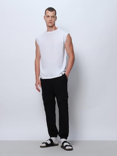 Image of Bewakoof Men's Solid Oversized Fit Sleeveless Round Neck Cotton Jersey Vest