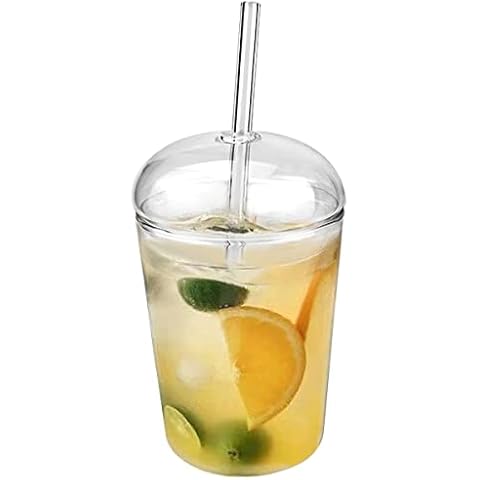 LNQ LUNIQI Clear Glass Cups with Lid and Straw,16 oz Wide Mouth Drinking Glass Tumbler, Reusable Glass Drinking for Juice Beverages Iced Coffee Tea Smoothie Soda Milk Cover