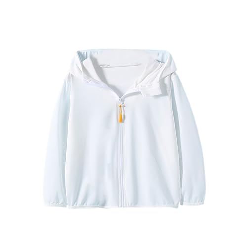 Kids Zip Up Hoodie Girls Boys Sun Protective Jacket Long Sleeve Solid Color Hooded Lightweight (White, 7-8 Years)