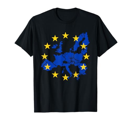 Mapa azul de la Unión Europea con la bandera de la UE estrellas amarillas mapa Camiseta