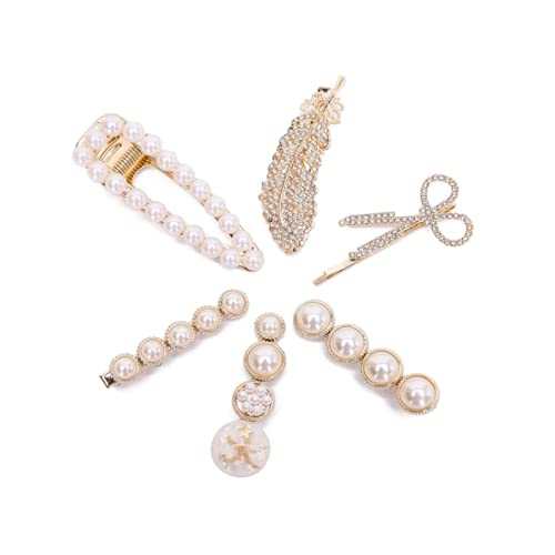 6 PCS Pearl and Rhinestone Hair Clips Scissors Feather Hair Clip Set Styling Hair Accessories for Women Girl