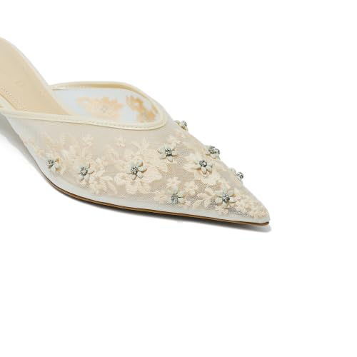 Maravosse Women's Kitten Heel Mules, Lace Mesh Closed Toe Pumps, Beige, 11 by Maravosse - Used condition - Image 3