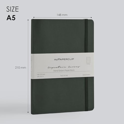 Image of myPAPERCLIP Signature Series A5 Ruled Notebook | 192 Pages, 90 GSM Recycled Paper, Soft Cover, A5 (5.83 x 8.27 in) | Flat Lay | Bookmark & Elastic Closure | Bosco