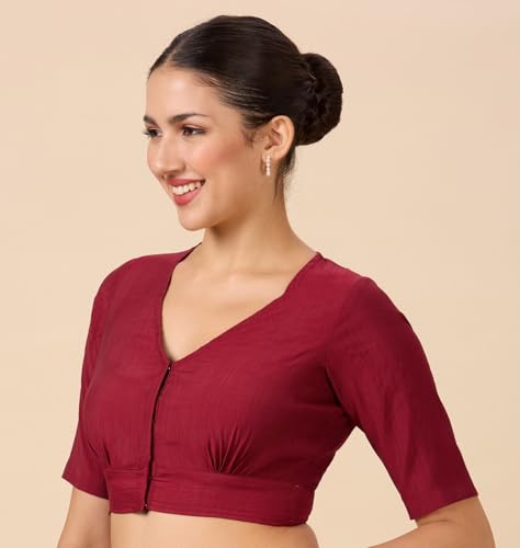 Image of Studio Shringaar Women Viscose Half Sleeve Smart V Neck Readymade Saree Blouse