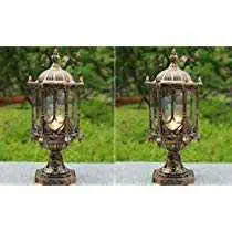 Metallic Waterproof Gate Lamp | Antique Design for Outdoor Pole, Garden and Home Lights (Golden) Pack of 2