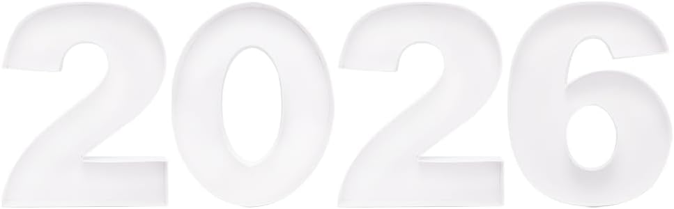 2026 Cardboard Number Fillable Charcuterie, New Year Eve Graduation Centerpiece Decorations (White, 12inch)
