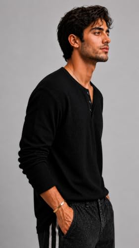 Image of Men's Premium Waffle Knit Henley Tshirt for Men