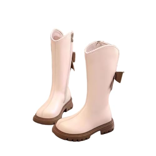 Girls Horse Riding Boots Side Zip Up Easy On Fuzzy Plush Snow Boot Cute Bowknot Chunky Bottom Fall Winter High Shoes