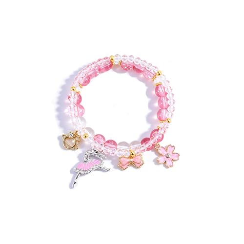 kepvrio Ballerina Bracelet Dance Recital Bracelet Ballerina Blue Bracelet Cute Ballerina Dance Beaded Bracelet Ballerina Friendship Bracelets Ballerina Party Jewellery (Style-H rose red)