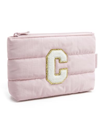Image of BAGSMART Personalized Makeup Bag, Machine Washable Puffy Cosmetic Pouch | 1.6 inch slim, water-resistant & padded. Machine washable. Charm zipper pull for makeup, earbuds, chargers, meds
