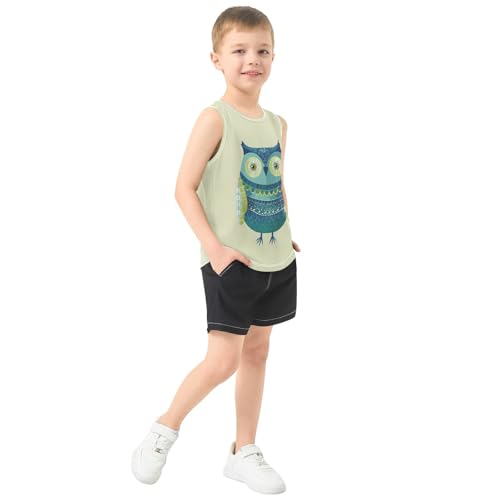 Animal Owl Green Boys Tank Tops Toddler Sleeveless Tank Top Undershirts for Summer,3T4