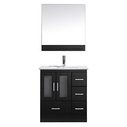 Virtu Usa Single Bathroom Vanity In Espresso With White Ceramic Top And Square Sink And Mirror #TOP21
