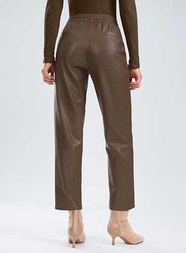 image for SANTINY Women's Faux Leather Pants High Waisted Straight Leg Cropped A