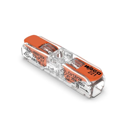 Image of WAGO 221-2411 | Inline Electrical Wire Connector | Pack of 60 | Easy-to-Use, Tool-Free, Compact - For Home, DIY & Electrical Projects - 2-Conductor