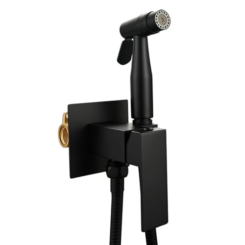 FQYEP Ducha Higienica Portatil Latón Rociador De Bidé De Mano Pulverizador Montada En La Pared Modo Dual con Manguera Y Válvula Mezcladora,Negro