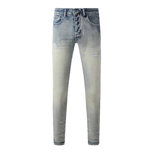 Men's High Street Distressed Washed Denim Pants High Stretch Skinny Button Fly Ripped Jeans Pants