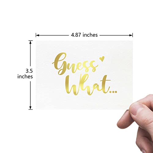 Image of MAGJUCHE Guess What Pregnancy Announcement Card, Gold Foil New Baby Card