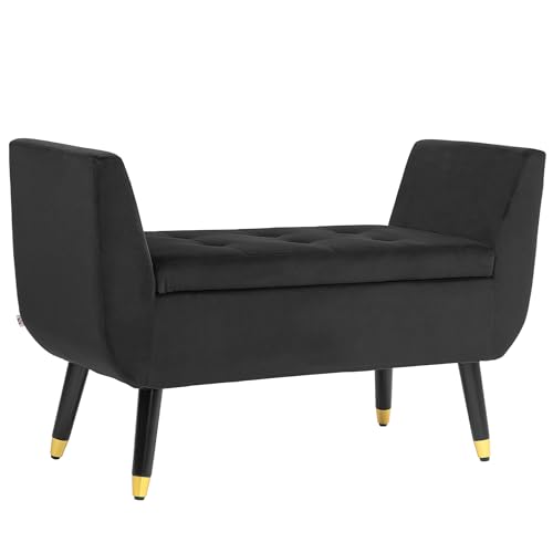 HOMCOM Sitzbank mit Stauraum Armlehnen Polsterbank mit Samtoptik, Sitztruhe mit Holzbeine, Truhenbank für Wohnzimmer Schlafzimmer Flur 107 x 42 x 65 cm, Dunkelgrau
