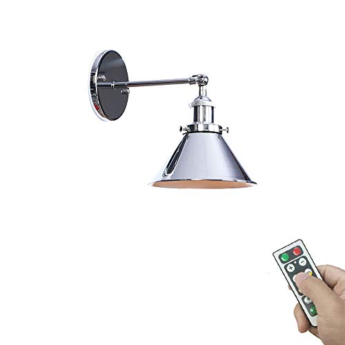 KAYYELAMP 1-Light 100 Lumens Multi-Function LED Battery Run Remote Control No Cord Plating Polishing Silver Lamp Wall Mount Light Fixture for Indoor -Easy to Install,Dimmable,Battery Not Included