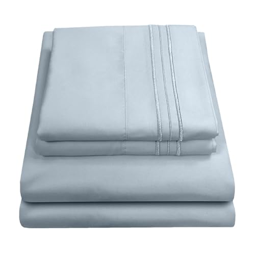 King Size Sheets - Breathable Luxury Bed Sheets with Full Elastic & Secure Corner Straps Built In - 1800 Supreme Collection Extra Soft Deep Pocket Bedding Set, Sheet Set, King, Misty Blue