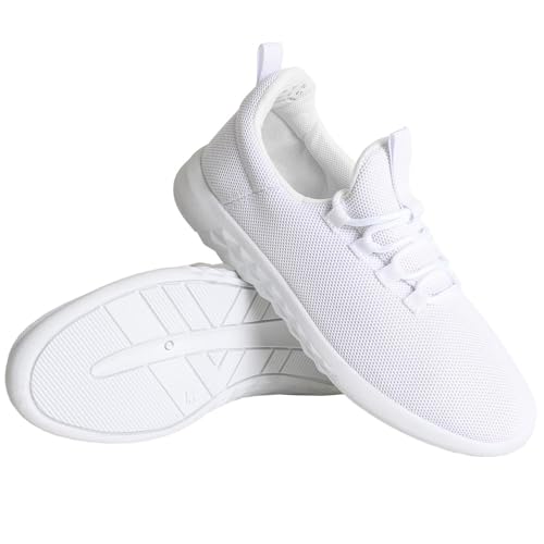 CHIN·MOON Women's Lightweight Walking Shoes Lace Up Sports Running Workout Sneakers (White,9)