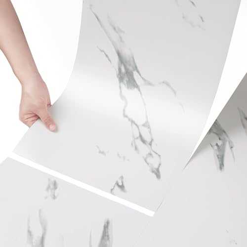 Image of New Peel and Stick Marble Wallpaper Backsplash Self-Adhesive PVC Waterproof Wall Tiles for Kitchen, Bathroom, Bedroom Multiple Size and Black,Cream,White. (4, White, 60x30)