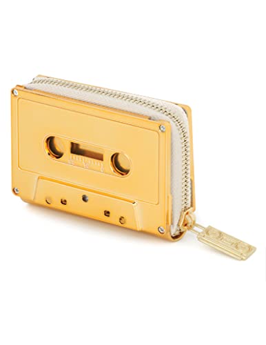 Fydelity Cassette Tape Wallet | 80s Retro Fun Wallet for Women | Compact Credit Card Holder | Gold