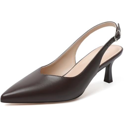 Image of Susanny Slingback Kitten Heels Elegant Dressy Pumps for Women Closed Pointy Toe Sexy Chunky High Heels Wedding Bride Prom Party Dress Shoes