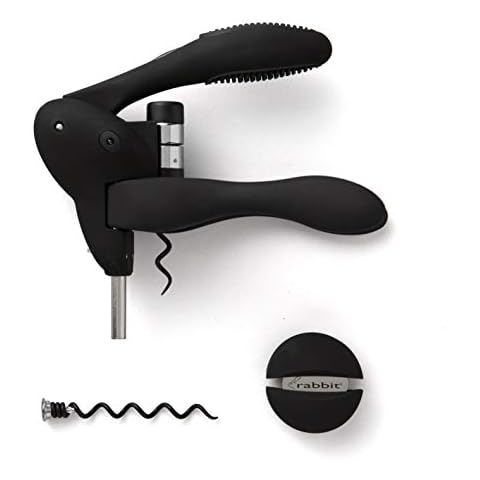 Rabbit W6004N Original Lever Corkscrew Wine Opener with Foil Cutter and Extra Spiral (Black) Cover