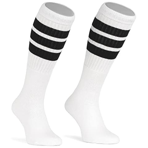 skatersocks 22 Inch Knee High Striped Women's Socks Knee High Overknee Men's Retro Tube Socks White - Black Striped Cover