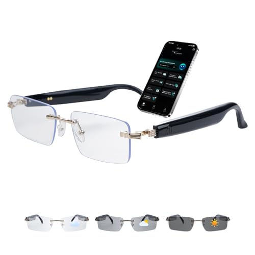 Image of AI Smart Glasses for Men & Women,Spring-hinged Bluetooth 6.0 Smart Glasses with 164 Languages (Real-Time Translation), Photochromic Lens,Free App,Rimless AI Translator Glasses for Work /Travel (Black