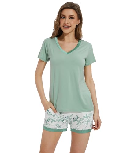 Image of WiWi Viscose from Bamboo Pajamas Set for Women Super Soft Short Sleeve Cooling Summer Plus Size Pjs Sets Sleepwear S-4X