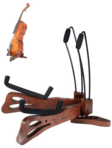 Cello Stand with Bow Holder, Walnut Butterfly-Shape Rack for Cello & Guitar