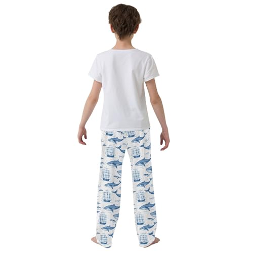 ALAZA Whales Boats Pajamas Bottoms with Pockets Comfy Pjs Sleepwear Elastic Waistband Pajamas Pants Lounge Pants for 6-14 Years3