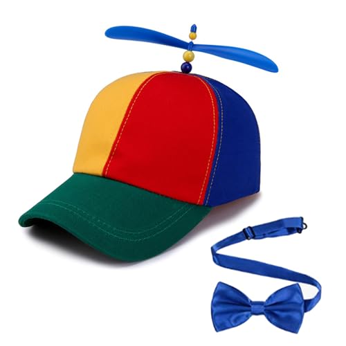Rainbow Propeller Baseball Caps with w Tie Performances Hat for Christmas Children Outdoor Adjustable Duckbill Caps, Head Cir: 45-55cm/ 17.72-21.65in2